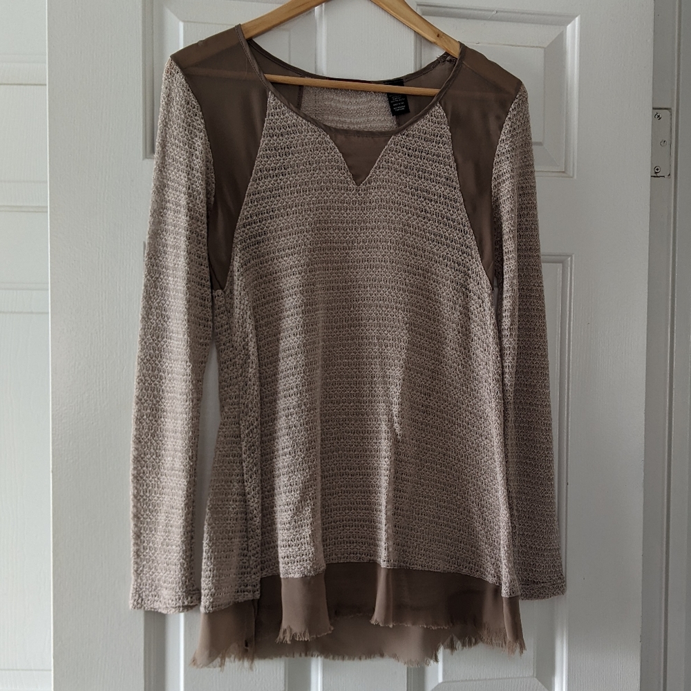 {BKE Red} Semi Sheer Long Sleeve Top